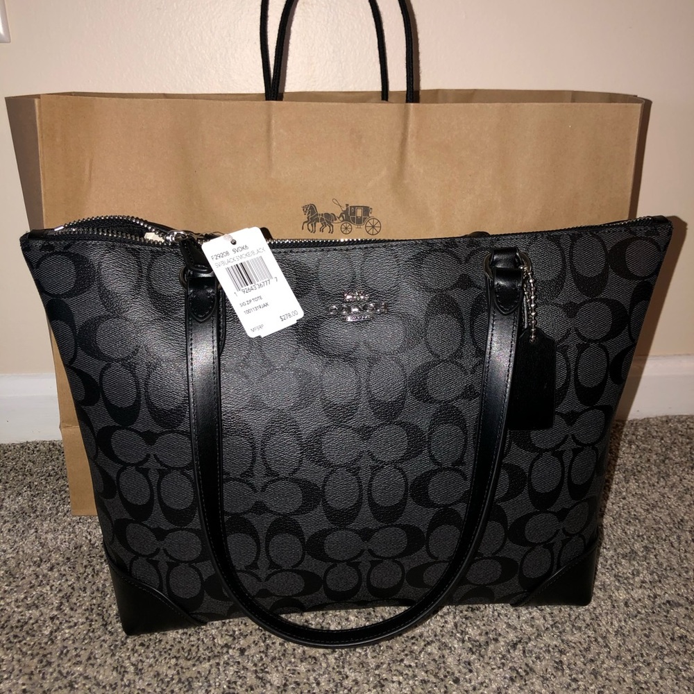 ⭐️ Brand new COACH Zip Top Tote - Black/grey ⭐️
